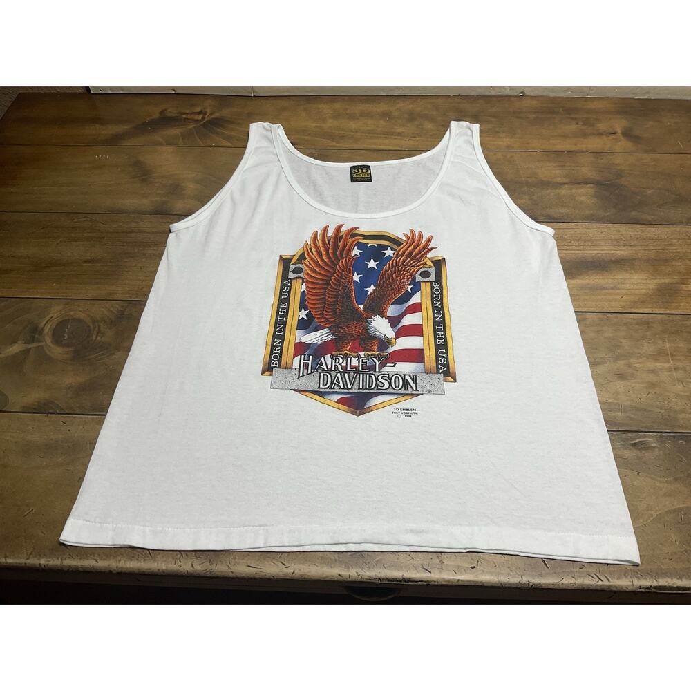 Vintage 3D Emblem Harley Davidson 1991 Eagle Graphic Tank Top Shirt Size XL